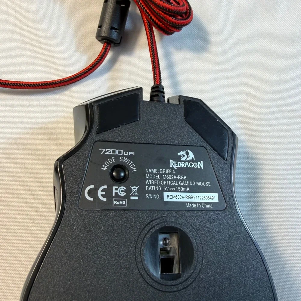 Redragon Griffin M602A-RGB Wired Optical Gaming Mouse 7200 DPI Black Red Braided
